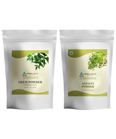 HERBAL HILLS Neem Leaf Powder and Alfalfa Powder 16 Oz Pack of 2 Combo