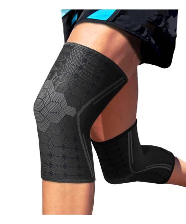 Sparthos Knee Compression Sleeves by (Pair)  Joint Protection and Support for Running, Sports, Knee Pain Relief  Knee Brace for Men and Women  Innovative Breathable Elastic Blend  Anti Slip Midnight Black Large