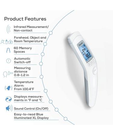 Beurer 3-in-1 Digital Thermometer - Non-Contact Infrared Thermometer w/Memory Slots - Large Display w/Fever Alarm High Accuracy Forehead Thermometer for Adults and Kids (Forehead) - Buy Online on GoSupps.com
