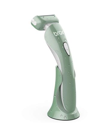 Brori Electric Razor for Women - Womens Shaver Bikini Trimmer Body Hair Removal for Legs and Underarms Rechargeable Wet and Dry Painless Cordless with LED Light, Green