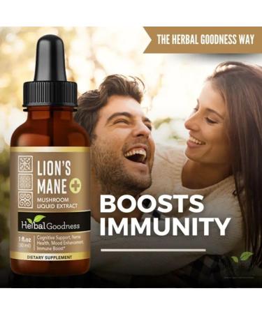 Herbal Goodness Lions Mane Mushroom Supplement Liquid 1 fl.oz - Brain & Focus Support Nootropic USDA Organic Lions Mane Extract Tincture Brain Health Supplement Non GMO Sugar & Alcohol Free - Buy Online on GoSupps.com
