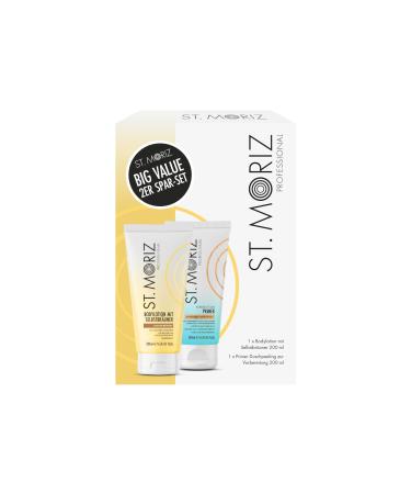 St. Moriz Professional Self-Tanner 2-Pack Gift Set - Restorative Body Lotion 200ml + Preparatory Peeling Shower 200ml