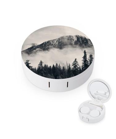 Bagea-Ka Forest Tree Foggy Mountain Pattern Contact Lens Case Box Eye Care Kit Holder Mirror Box with Tweezers Remover Tool Solution Bottle for Outdoor Travel & Home