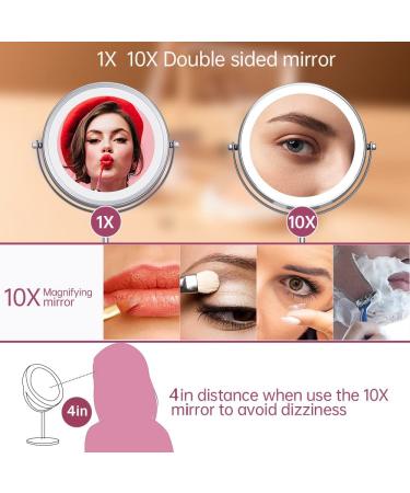 8 inch Rechargeable Lighted Makeup Mirror | 1X/10X Magnification | 3 Color LED Lights | 360 Rotation | Cordless and Brightness Adjustable - Buy Online on GoSupps.com