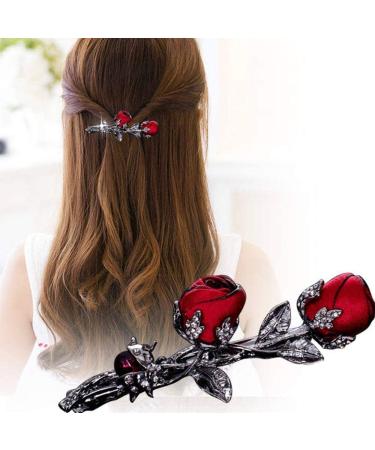 Vintage Crystal Rose Hair Clips - Elegant Rhinestone Flower Barrettes for Wedding and Parties (Red, 2PCS) - Buy Online on GoSupps.com