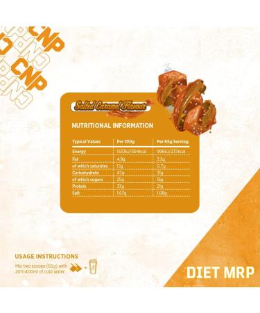 CNP Professional Diet MRP Low Calorie Meal Replacement 975g Salted Caramel + FREE Fatloss Capsules | 21g Protein, Digezyme Fortified, Vitamins & Minerals - Buy Online on GoSupps.com