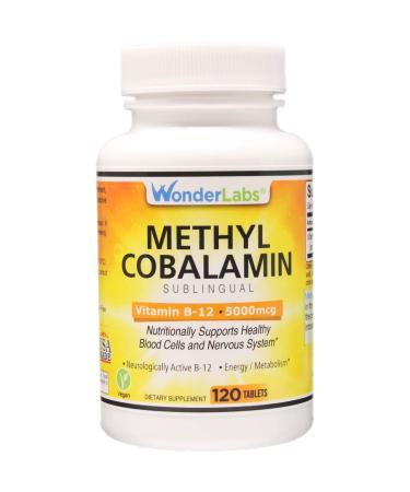 Wonder Laboratories Maximum Strength Methylcobalamin Vitamin B-12 Sublingual Vitamin B-12 5 000mcg 3rd Party Tested for Purity and Potency- 120 Tablets