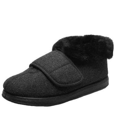ZHENSI Women's Adjustable Slippers Extra Wide Swollen Feet Diabetic Shoes Warm Non-Slip Memory Foam Elderly 6 Black