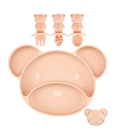 PandaEar Silicone Suction Plate Spoon and Fork for Self-Feeding Divided Toddler Plate 100% Silicone Baby Food Plate BPA Free Dishwasher Microwave Safe Bear Shape (Pink) - Buy Online on GoSupps.com