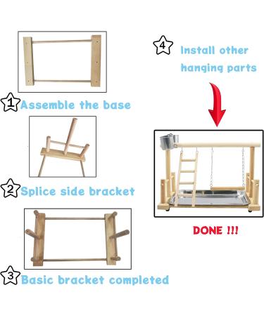 Parrots Playground Gym with Ladder Swings & Feeding Cups - For Parakeets, African Grey, Conures, Cockatiels - Cage Accessories & Toys - Buy Online on GoSupps.com