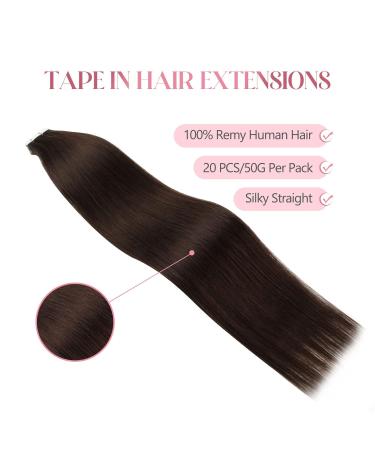 SixStarHair Invisible Tape Extensions - 12 Inch Real Hair 20pcs 30g #2 Dark Brown Tape-in Hair Extensions - Buy Online on GoSupps.com