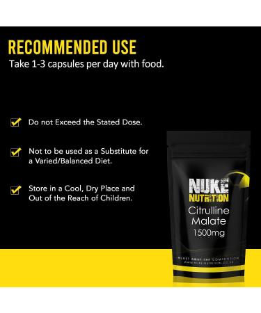 Nuke Nutrition L Citrulline Malate 1500mg Capsules - 365 Count | Boost Circulation & Muscle Recovery | Vegan & Natural | High Strength Supplement - Buy Online on GoSupps.com
