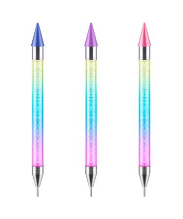 Bewudy 3 Pcs Nail Rhinestone Picker Dotting Pen Dual-ended Wax Pencil Nail Rhinestone Picker Dotting Pen Tool Jewelry Dotting Pen Nail Art Tools Nail Art DIY Decoration Tool(Blue Pink Purple)