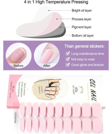 Kalolary 20PCS Nail Gel Polish Strips - Light Pink | Self-Adhesive Wraps for Cured Gel Nails | Nail Stickers Decals - UV/LED Lamp Required - Buy Online on GoSupps.com