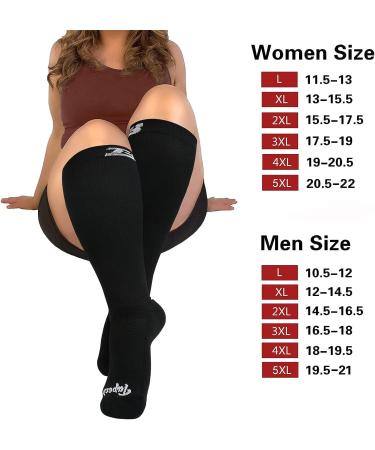 5XL Black Plus Size Compression Socks for Wide Calf Men & Women - 20-30 mmHg Breathable Knee High Support - Buy Online on GoSupps.com