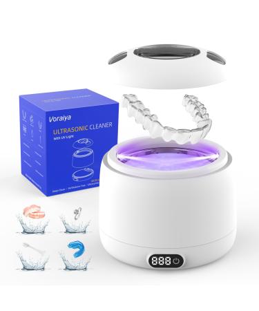 Voraiya Nettoyeur Ultrasons Dentaire IPX7 Etanche Ultrasonic Cleaner Base & Dental Pod Amovible Nettoyant Ultrason avec 2 UV Lampes pour Proth ses Dentaires Goutti re Dentaire Retainer Bijoux Divis Blanc