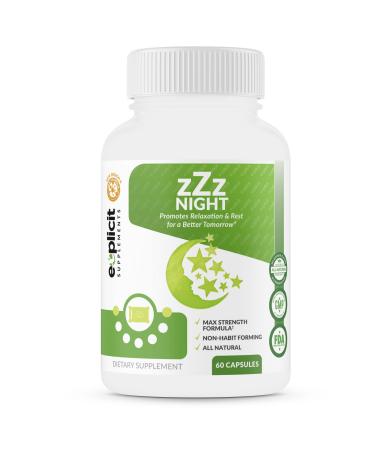 zZz Night Natural Sleep Aid - Non-Habit Forming with Melatonin Valerian Chamomile and More - Promotes Relaxation and Rest - 60 Capsules