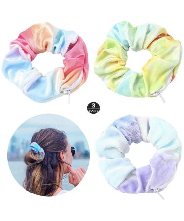 ZOSTLAND Hidden Pocket Premium Velvet Scrunchie with Secret and Hidden Zipper  Soft Hair Ties Bracelet  Key Money Storage Bag Wallet  Elastics Hair Band (3pcs Multicolour)