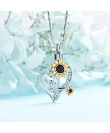 AIWENXI Sunflower Cremation Jewelry Heart Crystals Urn Necklace for Ashes for Women Human Ashes Pendant Pet Keepsake Memorial Jewellery Black - Buy Online on GoSupps.com