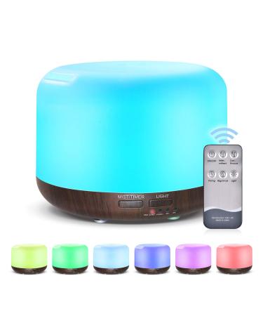 Marchred 300ML Essential Oil Diffuser with Remote Control,Ultrasonic Aromatherapy Air Diffuser Humidifier,Aroma Diffuser with 7 LED Color Changing Light for Large Room,Home (Dark Wood Grain)
