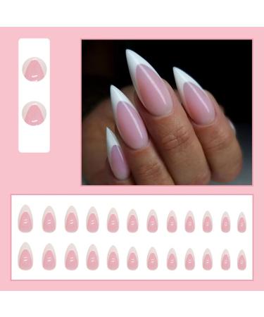 Justotry 24 Pcs Stiletto False Nails Short White French Press on Nails with Nail Glue - Trendy Almond Stick on Nails for Women - Buy Online on GoSupps.com
