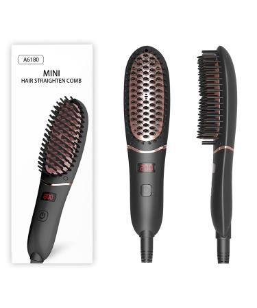 Mini Hair Straightener Brush, Veru ETERNITY Beard Straightener for Women with LED Display and MCH Heating Function,Ionic Ceramic, Anti Static, Detangling and Silky Heated Hair Comb,Black Black Gold