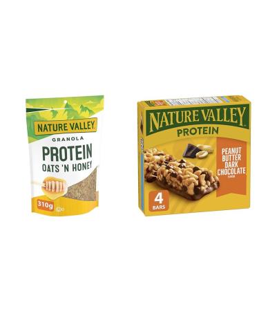 NATURE VALLEY Oats Honey Protein Granola Cereal Granola Bars Made with Real Honey & Peanut Butter Dark Chocolate Protein Bars Snack Bars Granola Bars Snack Food Bar+ Dark Chocolate 4-Count