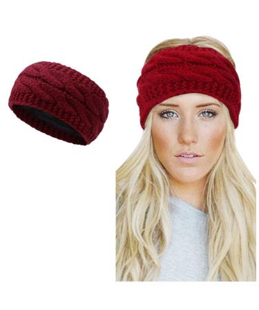 Winter Knitted Headband - Women Ear Warmer Chunky Crochet Braided Hair Band Wraps Turban Sports Yoga Hairband Fleece Lined Elastic Wide Headbands for Women UK (red-B)