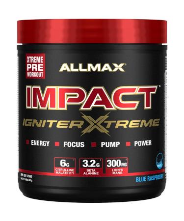 ALLMAX Nutrition - Impact Igniter Xtreme Pre Workout Powder - with Citrulline Malate Beta - Alanine Caffeine Taurine and Betaine anhydrous - Blue Raspberry - 360g Blue Raspberry 20 Servings (Pack of 1)
