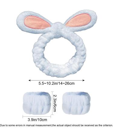 3 Pieces Cute Bunny Ear Headband and Wrist Straps Set for Washing Face Spa Soft Elastic Facial Care hairband Fluffy Headband Wristbands for Women Girls Shower Sports Makeup Bath (Blue) - Buy Online on GoSupps.com
