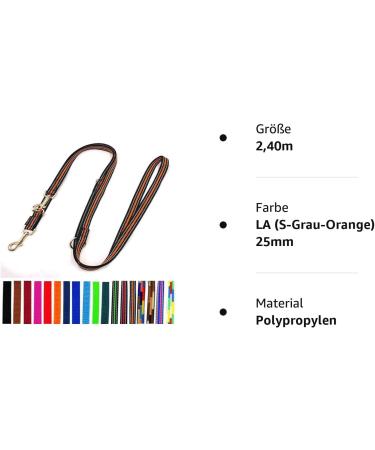 High-Quality Dog Linen Leash 2m - 5m | 20mm & 25mm | LA (S-gray Orange) | International Shipping - Buy Online on GoSupps.com