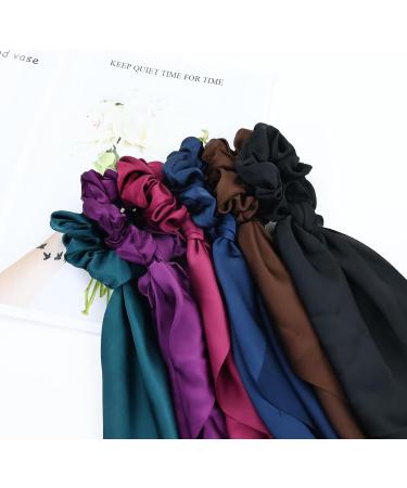 Cinaci 12 Pieces Solid Silky Satin Chiffon Hair Ties with Long Ribbon Bow Tail Hair Scrunchies Ponytail Holders Rubber Bands Accessories for Women Girls Teens - Buy Online on GoSupps.com