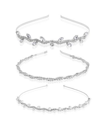 Sibba Bride Headband 3 PCS Pearl Princess Tiara Rhinestone Crown for Bridal for Girl Women Decoration Headband Hair Hoops Wedding Hair Accessories for Bride Bridesmaid Princess Girl