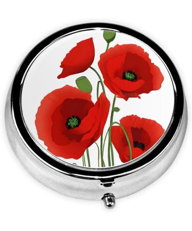Poppy Flowers Round Pill Box | 3 Compartment Portable Travel Organizer for Vitamins & Medicine - Buy Online on GoSupps.com