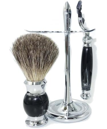 NSNT Exquisit Men's Shaving Brush Set - Fashionable Natural Hair & Metal Stand | Premium Beard Grooming Tool 10x16.5cm Silver - Buy Online on GoSupps.com