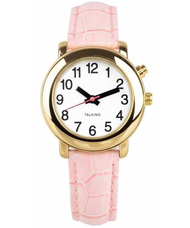 JCWY Women's English Talking Watch Quartz Wrist Watch with Pink Leather Strap