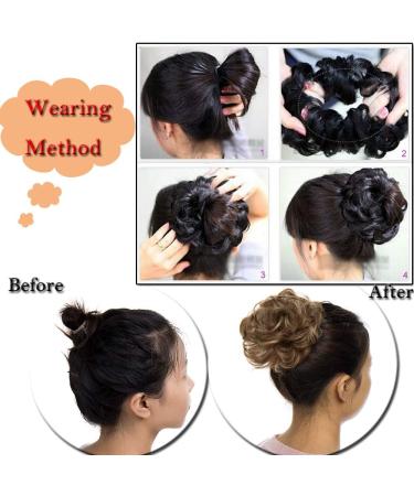 Light Brown & Ash Blonde Messy Updo Scrunchie Hair Bun Extension - Curly Hair Ribbon Ponytail Chignon - Buy Online on GoSupps.com