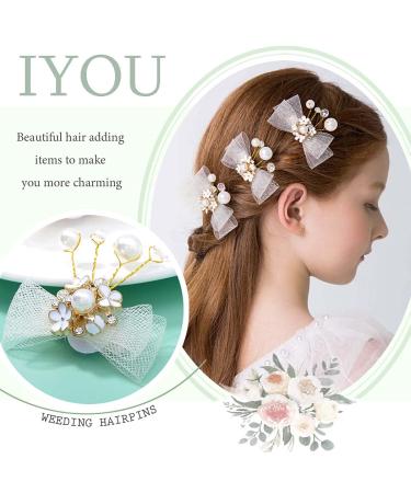 Iyou Hair Clip Set with Bow - Gold Flower Headdress with Pearls & Crystals for First Communion Flower Girls & Bridesmaid - 3 Pieces - Buy Online on GoSupps.com