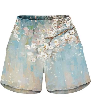 Gufesf Women's Summer Shorts | Lightweight Linen Elastic High Waist Casual Shorts | Pockets | Sky Blue - XX-Large - Buy Online on GoSupps.com