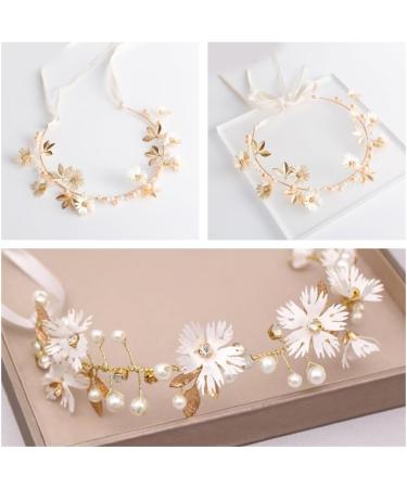Loekrdos Bridal Headband Wedding Headpiece Princess White Flower Headpiece Pearl Bridal Headband Leaf Hair Vine Flower Wedding Hair Accessories for Flower Girl - Buy Online on GoSupps.com