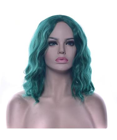 Fouriding Wig Short Curly Wave Women Bob Hair Wigs for Ladies Halloween Cosplay Party Anime Carnival Costume (Green)