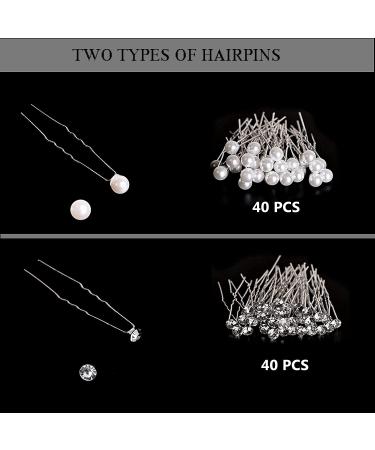 Tuoco Wedding Hairpins - 80 PCs U-Shaped Hair Accessories with Crystal & Pearl Flowers for Bridal Hairstyles - Buy Online on GoSupps.com