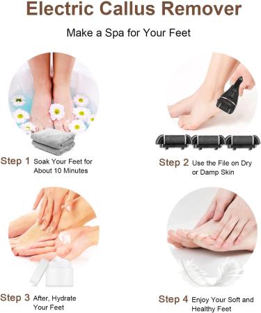 Pretfy Electric Feet Callus Removers Rechargeable Portable Electronic Foot File Pedicure Tools with 3 Sand Heads Pedicure Feet Care for Dead Hard Cracked Dry Skin (Black) - Buy Online on GoSupps.com
