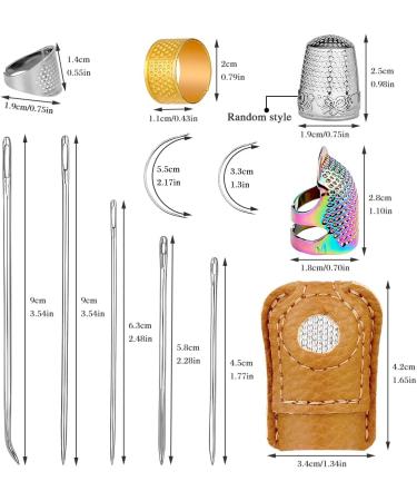 12 Pcs Adjustable Metal Sewing Thimble Set with Leather Coin Thimble - Hand Sewing Needle Kit and Finger Protector for DIY - Style 02 - Buy Online on GoSupps.com