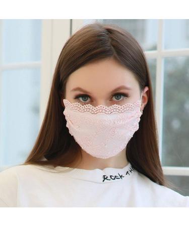 Sttiafay Pearl Lace Mouth Covers for Wedding Bridal Sexy Pink Printed Lace Face Mask Reusable Washable Decoration Covering Mask for Women