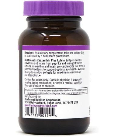 Bluebonnet Nutrition Zeaxanthin Plus Lutein - 60 Softgels for Eye Health - Buy Online on GoSupps.com