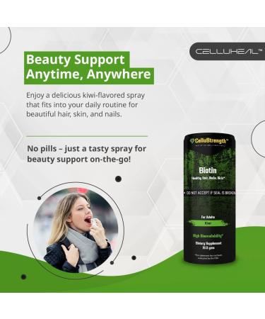 CelluStrength Biotin Spray - Kiwi Flavor 30 Servings | Supports Healthy Hair Skin & Nails | High Bioavailability Allergen-Free Formula - Buy Online on GoSupps.com
