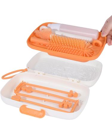 Bebamour Travel Baby Bottle Brush Set - Portable Silicone Cleaner Brush, Straw Brush, Soap Dispenser, Drying Rack - Beige - Buy Online on GoSupps.com
