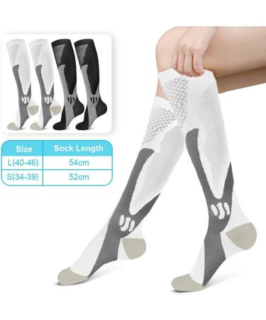 Buy Acwoo Compression Stockings for Men & Women - Medical Knee Socks for Sports & Thrombosis Relief - 2 Pairs L/XL Black/White - International Shipping - Buy Online on GoSupps.com