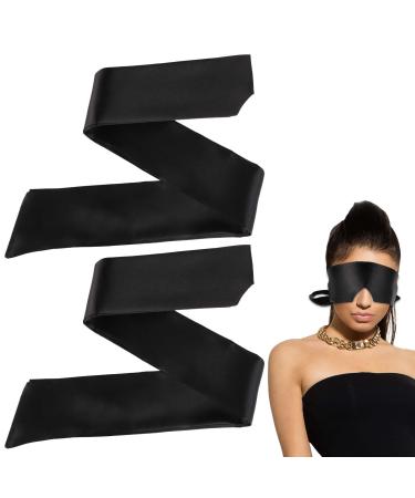 2pcs Satin Sleep Mask Silk Blind Folds for Adult Play Blockout Light Soft Adjustable Eye Mask Sleep Comfortable Blindfold and Hand for Women Men Adult Party Favors(150cm/59inch) Black